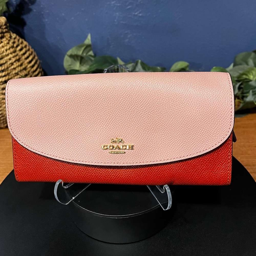 Coach Pink Top Rust Leather Wallet